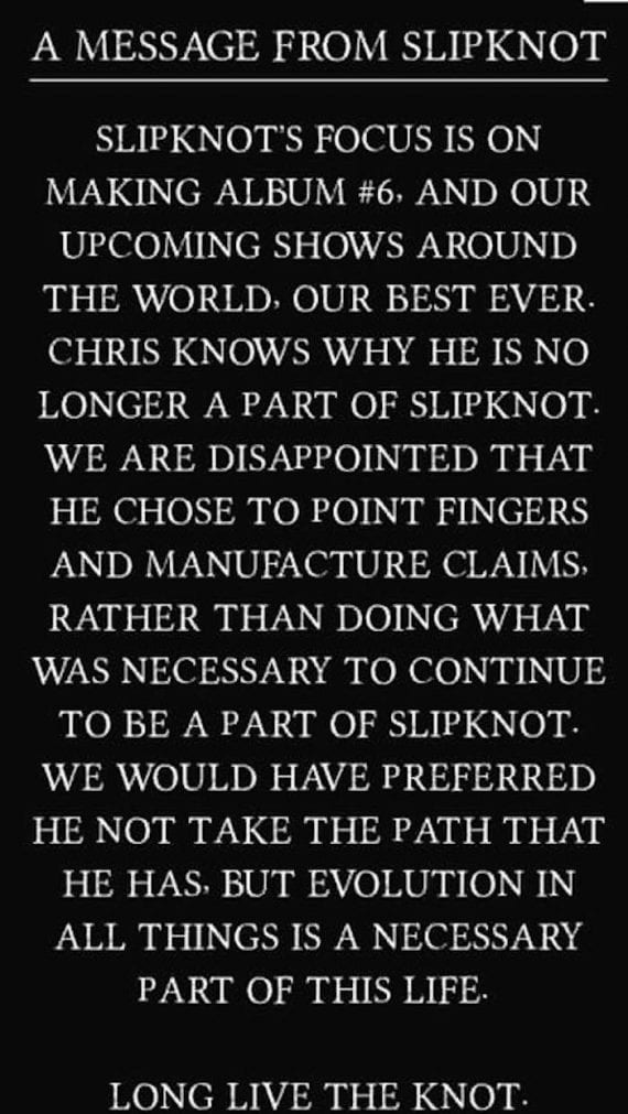 Slipknot Oświadczenie Chris Fehn